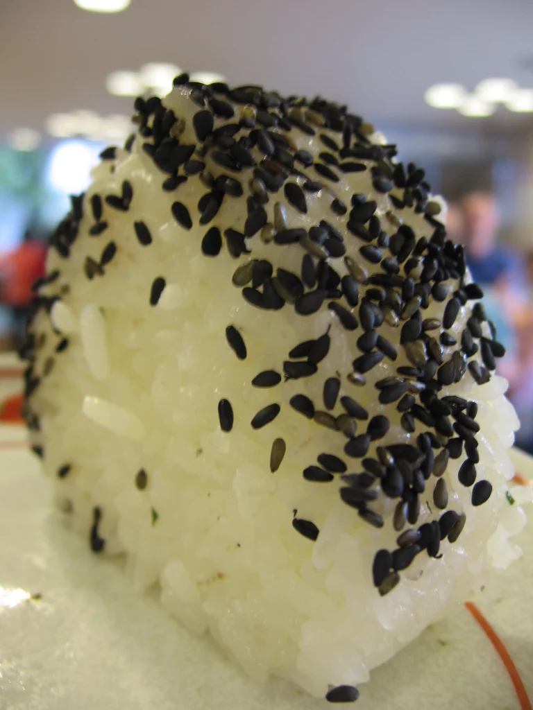 two onigiri covered in nori except for their corners