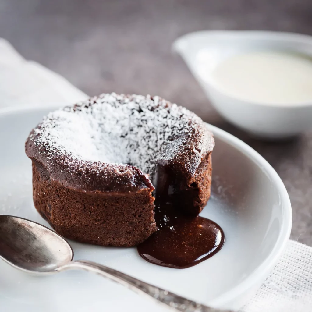 lava cake with icing sugar on top