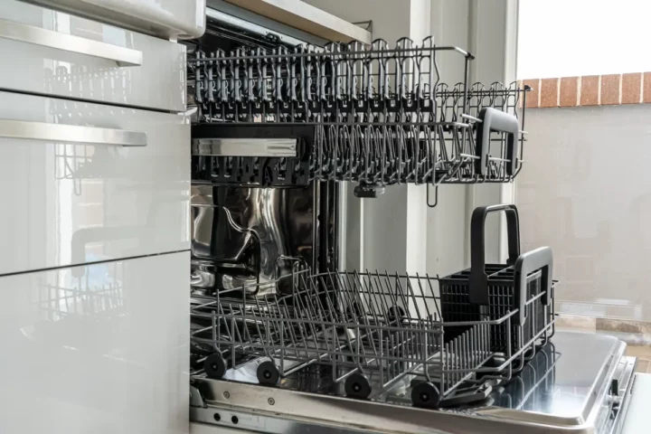 an open dishwasher clean and tidy